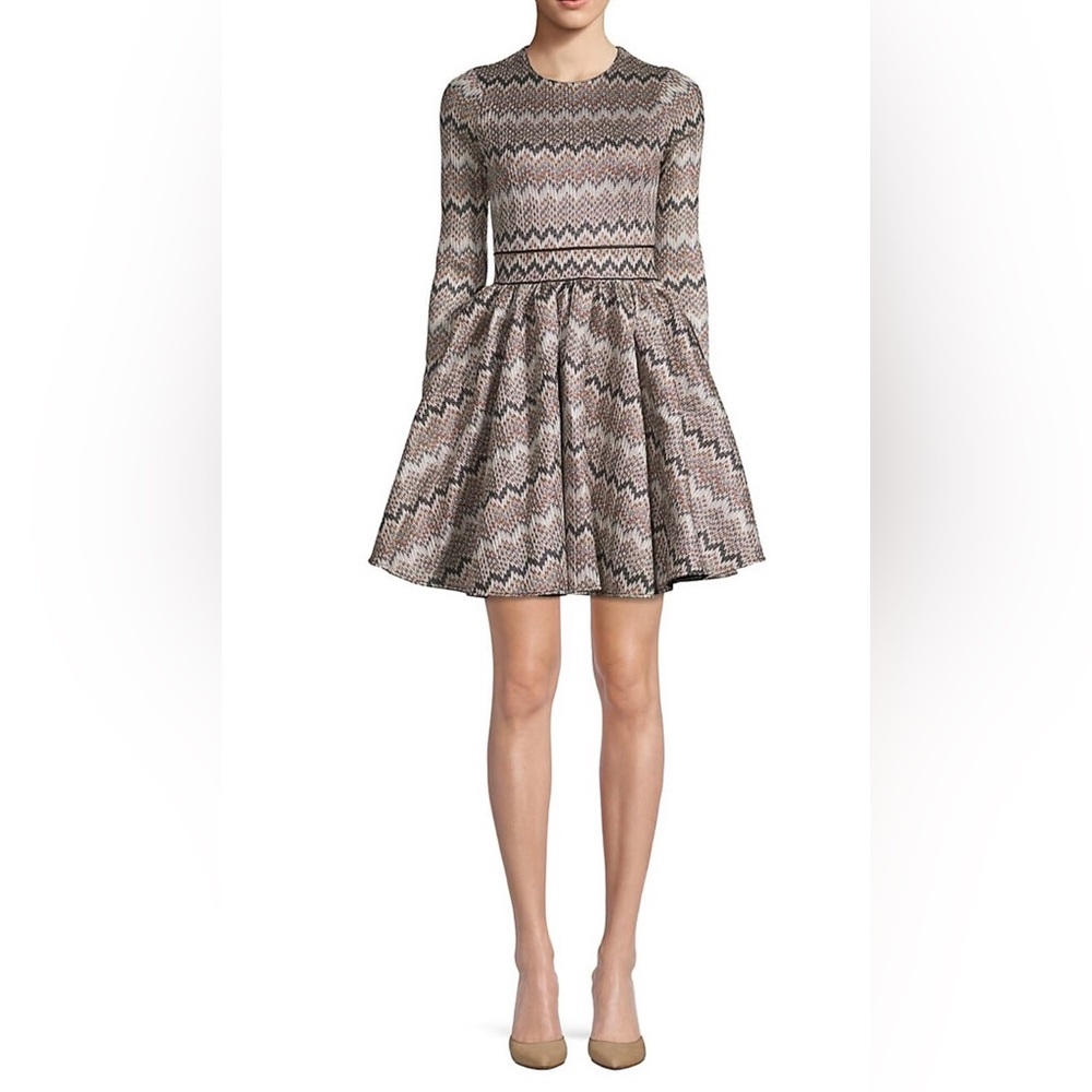 Maje Zigzag Patterned Dress - Black and Cream